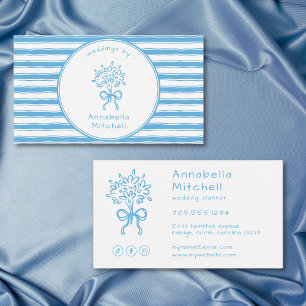 Whimsical Blå Vit Rand Event Planner Florist Visitkort