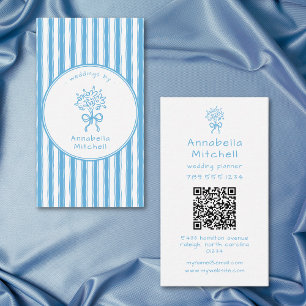 Whimsical Blå Vit Randig Planner Florist QR Visitkort