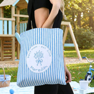 Whimsical Blå Vit Randig Preppy Mamma Estabilerad Tygkasse