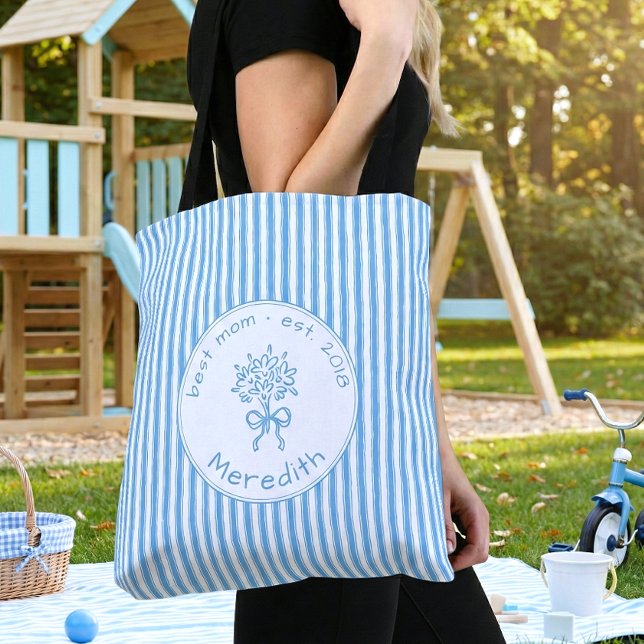 Whimsical Blå Vit Randig Preppy Mamma Estabilerad Tygkasse (Skapare uppladdad)
