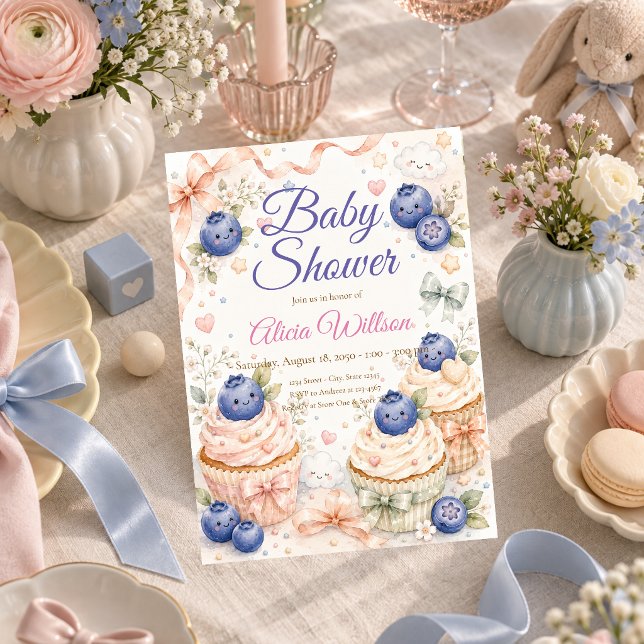 Whimsical Blåbärsbabyfirande Inbjudningar (Skapare uppladdad)