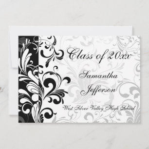 Whimsical Black and White Swirl Studenten Inbjudningar