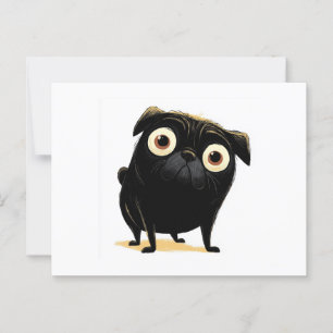 Whimsical Black Big Eyed Pug Vykort
