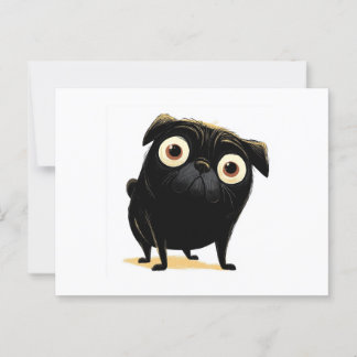 Whimsical Black Big Eyed Pug Vykort
