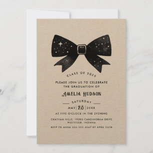 Whimsical Black Bow Kraft Papper Studentfest Inbjudningar