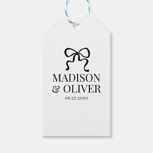 Whimsical Black Bow Monogram Thank You Wedding Presentetikett (Framsidan)