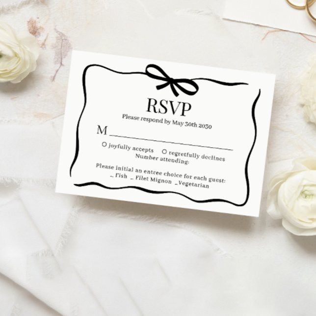 Whimsical Black Bow Tie Wedding Menu Choice Rsvp OSA Kort (Skapare uppladdad)