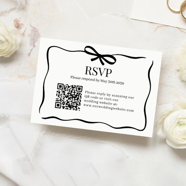 Whimsical Black Bow Tie Wedding QR Code Rsvp OSA Kort (Skapare uppladdad)