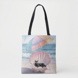Whimsical Black Cat Beach Tote Tygkasse