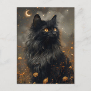 Whimsical Black Cat & Enchanted Dandelions Vykort