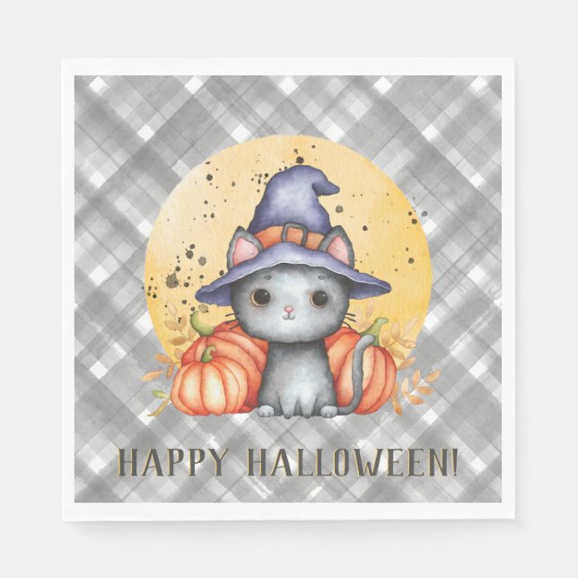 Whimsical Black Cat Halloween Pappersservett (Framsidan)