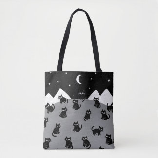 Whimsical Black Cat Night Tote Bag Tygkasse