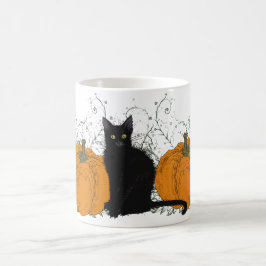 Whimsical Black Cat och Pumpkins Halloween Kaffemugg