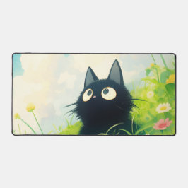 Whimsical Black Cat Sunny Daisy Cloud Sky