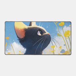 Whimsical Black Cat Sunny Yellow Buttercup Sky