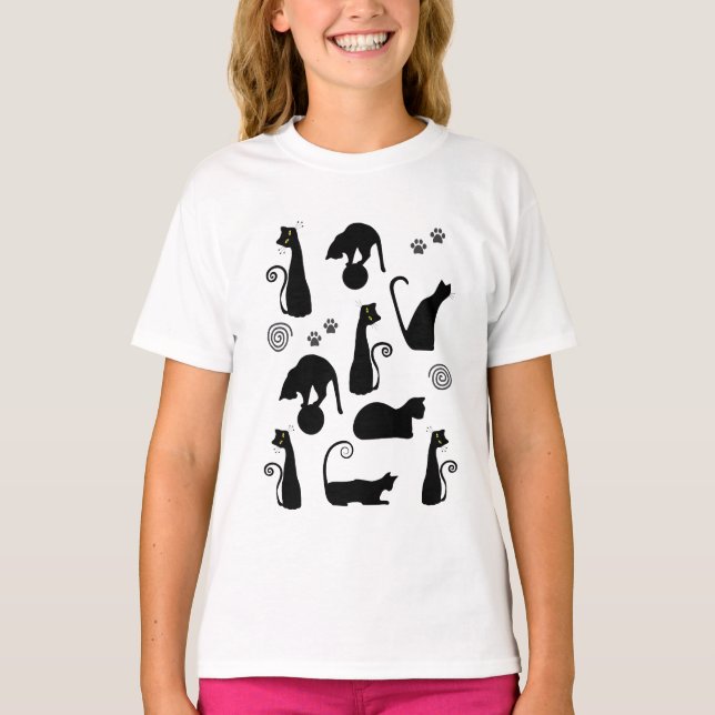 Whimsical Black Cat T-Shirt (Framsida)