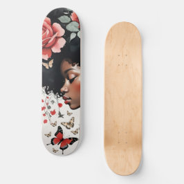 Whimsical Black Girl med Ro och Butterflies Mini Skateboard Bräda 18,5 Cm