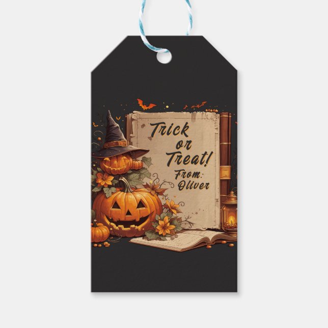 Whimsical Black Halloween Spooky Season Custom  Presentetikett (Framsidan)