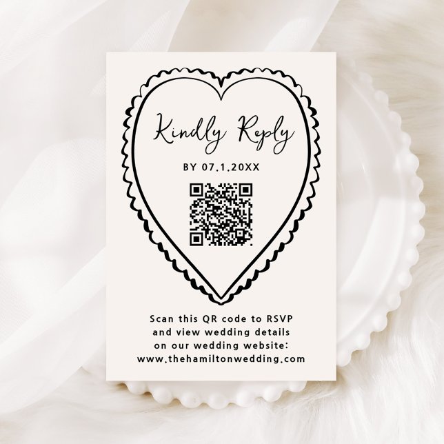 Whimsical Black Heart QR Code Wedding OSA Kort (Skapare uppladdad)