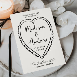 Whimsical Black Heart Wedding Inbjudningar