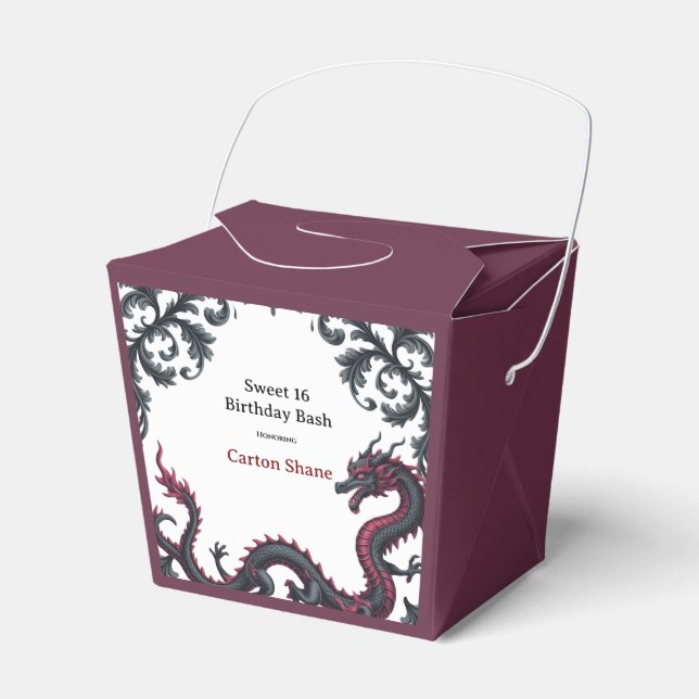 Whimsical Black Red Dragon Damask Sweet 16 Bash Presentaskar (Framsidan Sidan)