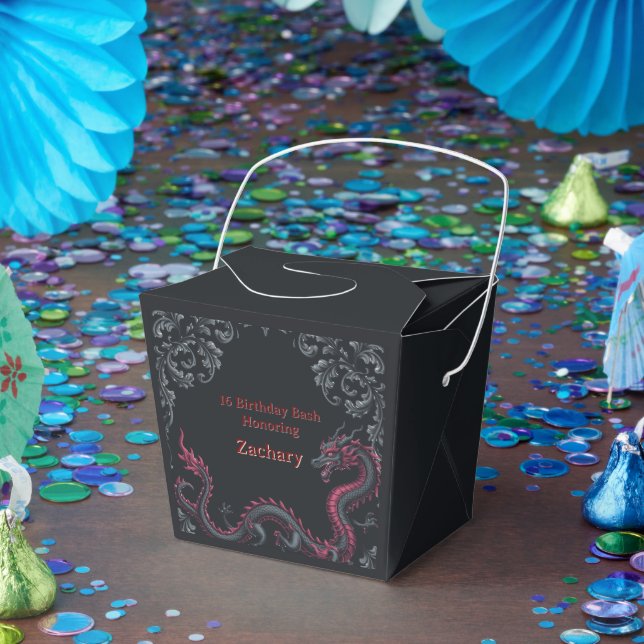 Whimsical Black Red Dragon Damask Sweet 16 Bash Presentaskar (Part)