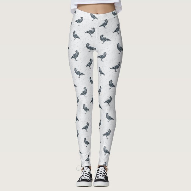 Whimsical Black & white Kråka Halloween Leggings (Framsida)