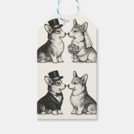 Whimsical Black & White Vintage Corgi Bröllop Presentetikett
