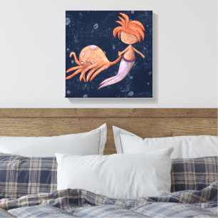 Whimsical bläckfisk sjöjungfru canvastryck