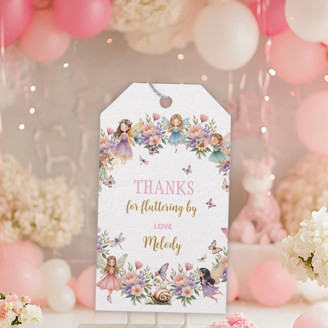 Whimsical blomfairi trädgård födelsedag  presentetikett (Skapare uppladdad)