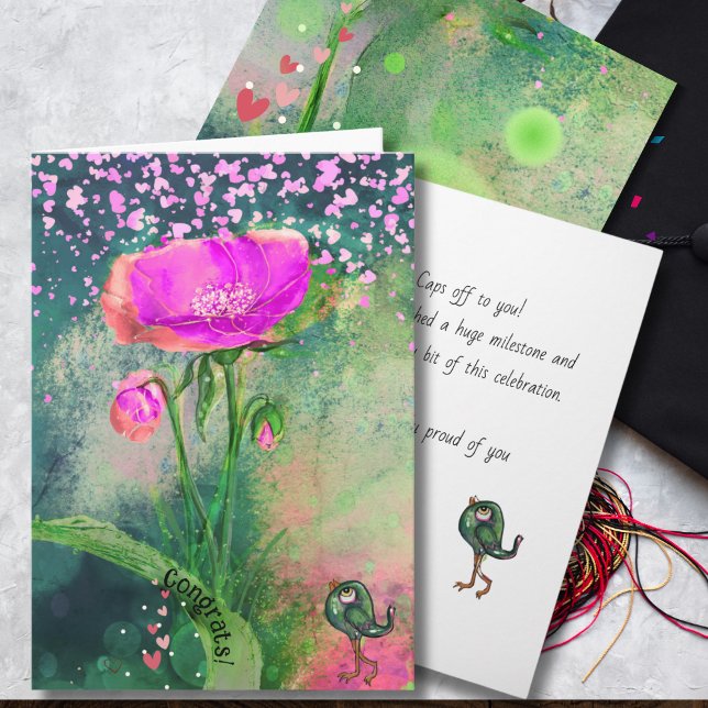Whimsical Blomma & Fågel Examen Grattis Kort (Whimsical Flower & Bird Graduation Congratulation Card)