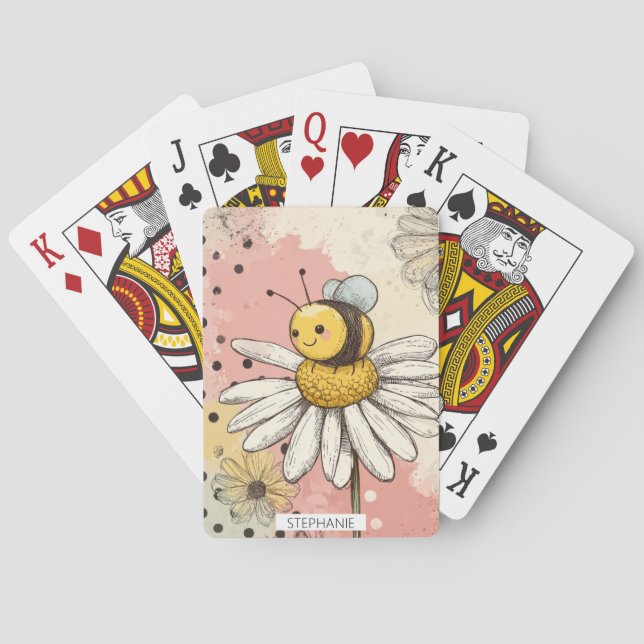 Whimsical Blomma och Bi – Mysig Blommig (1) Casinokort (Baksidan)