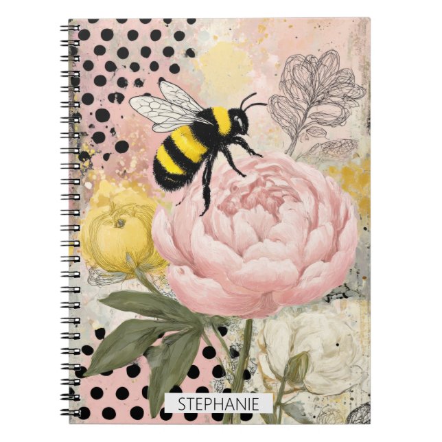 Whimsical Blomma och Bi – Mysig Blommig (2) Anteckningsbok (Framsidan)