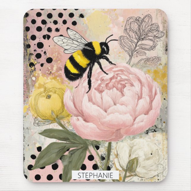 Whimsical Blomma och Bi – Mysig Blommig (2) Musmatta (Framsidan)