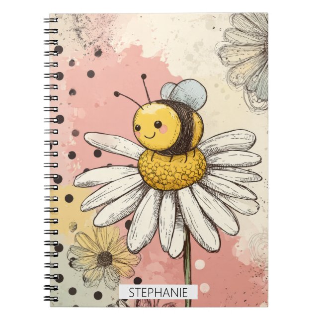 Whimsical Blomma och Bina – Mysig Blommig (1) Anteckningsbok (Framsidan)