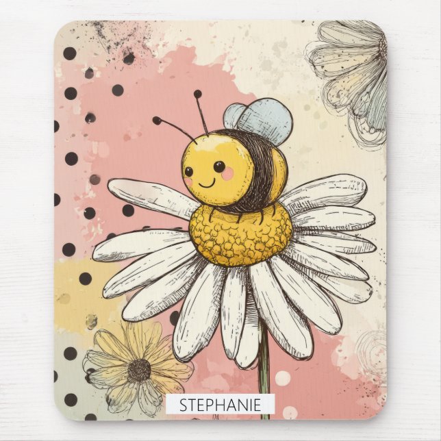 Whimsical Blomma och Bina – Mysig Blommig (1) Musmatta (Framsidan)