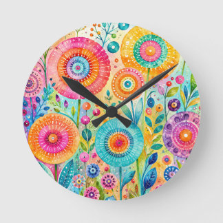Whimsical blomma rund klocka