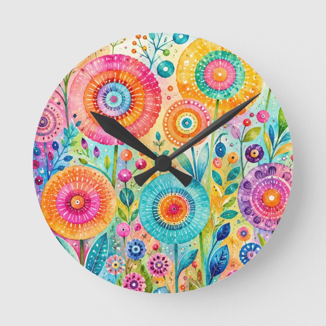 Whimsical blomma rund klocka (Framsida)