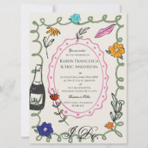 Whimsical blommande folkkonst bröllop handritad