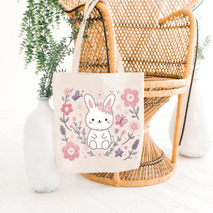 Whimsical Blommande Kanin Toteväska Tygkasse