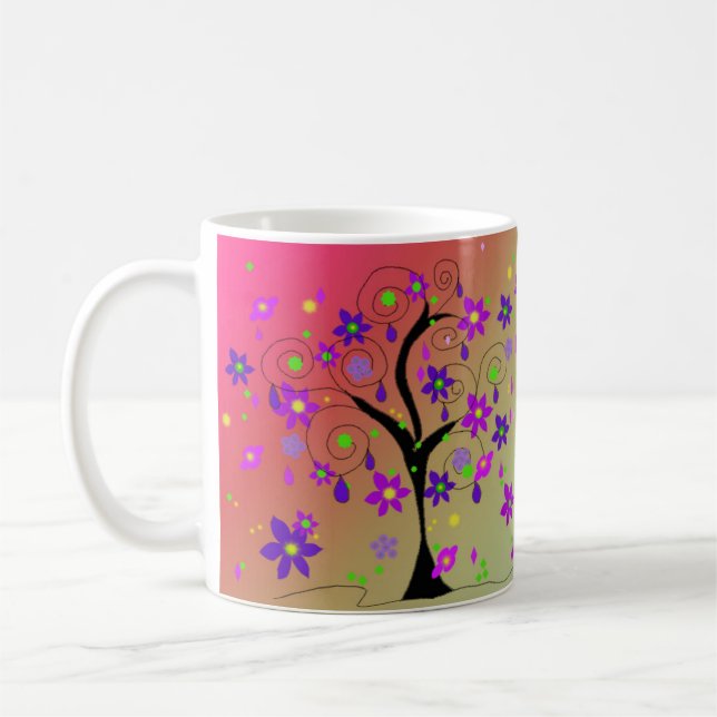 Whimsical blommande träd kaffemugg (Vänster)