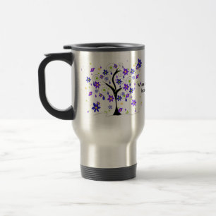 Whimsical blommande träd med talesätt resemugg