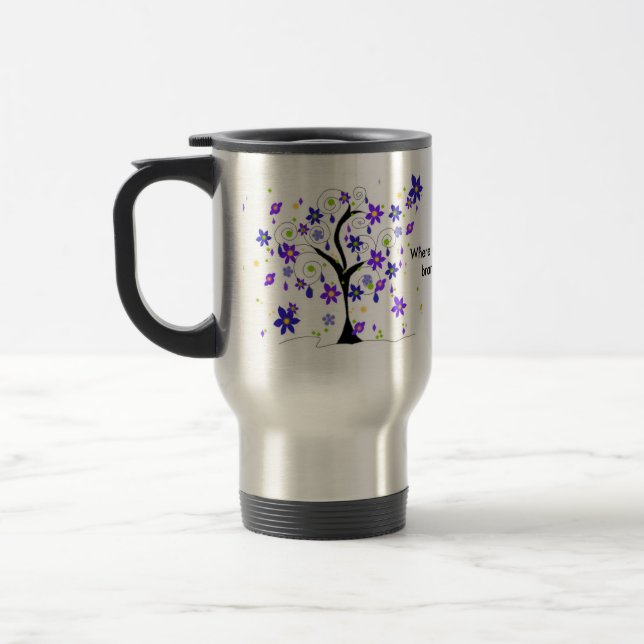 Whimsical blommande träd med talesätt resemugg (Vänster)