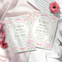 Whimsical Blommig Bebis Shower Rosa och Grön