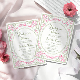 Whimsical Blommig Bebis Shower Rosa och Grön Inbjudningar