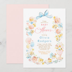 Whimsical Blommig Handritad Söt Babyshower Inbjudningar