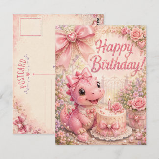Whimsical Blommig Pärl Rosa Dinosaurie Födelsedag Vykort