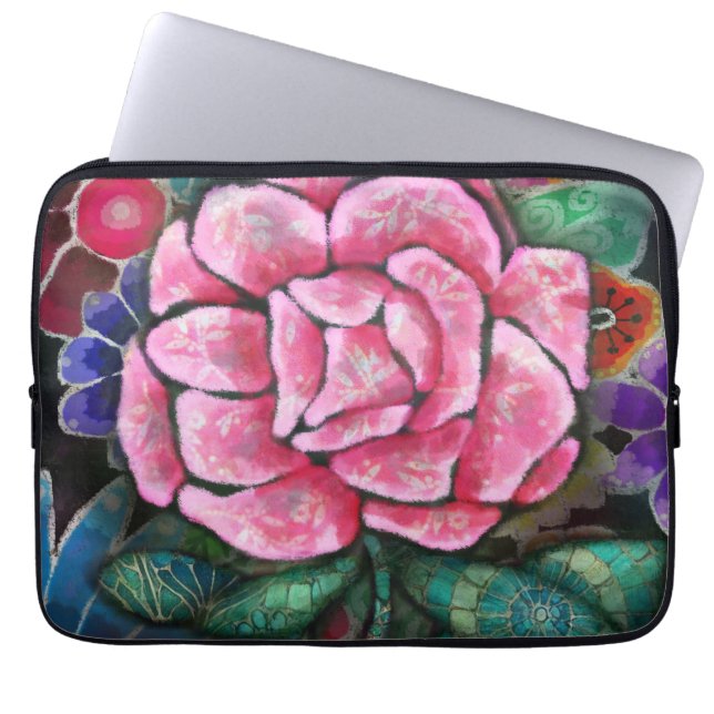 Whimsical Blommig Rosa Ros Art Nouveau Botanisk Laptop Fodral (Framsidan)