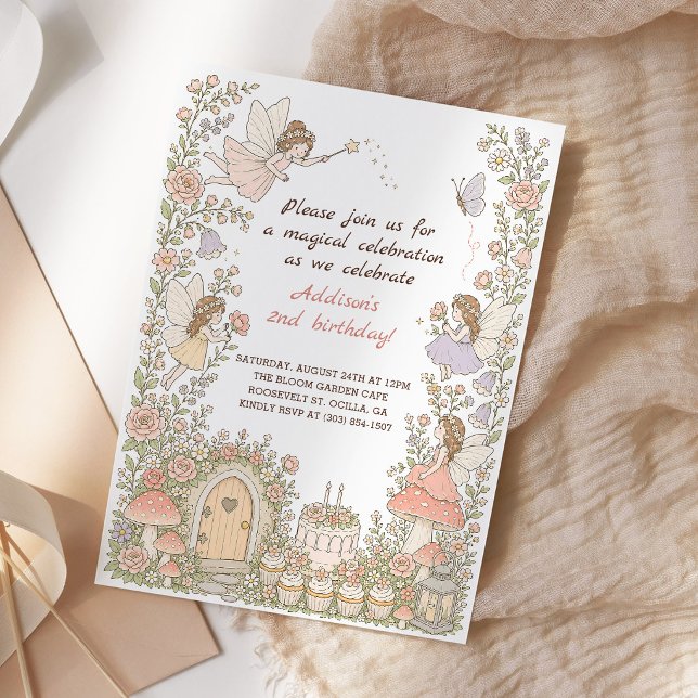Whimsical Blommig Sagoträdgård Flickas Födelsedag Inbjudningar (Skapare uppladdad)