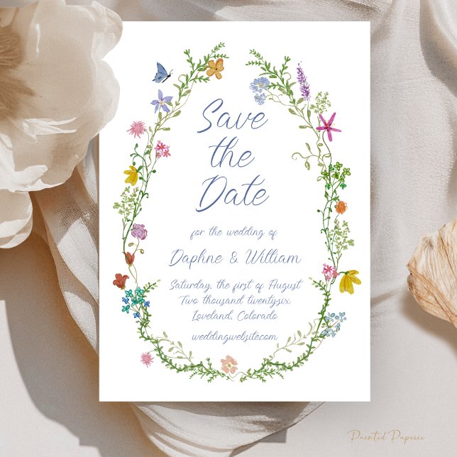 Whimsical Blommig Spara Datum-kort Datumet (Whimsical Floral Save the Date Card
)